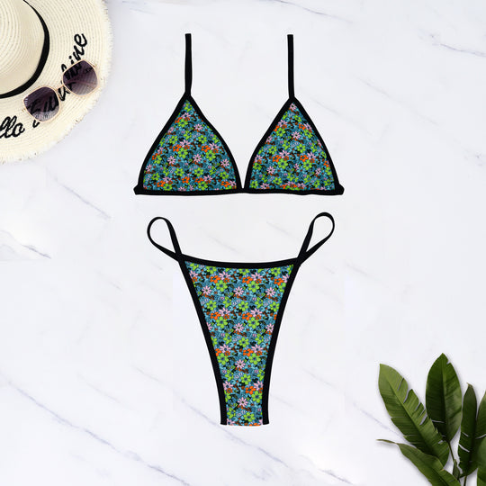 Damen Gestreifter Triangel-Bikini mit floralem Muster R&B