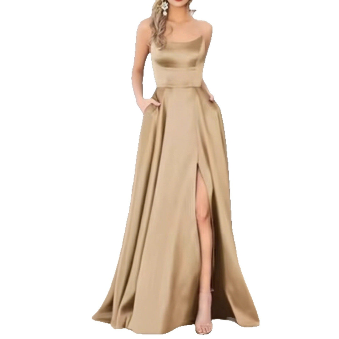 Damen Elegantes Abendkleid mit seitlichem Schlitz und schmalen Spaghetti-Trägern R&B