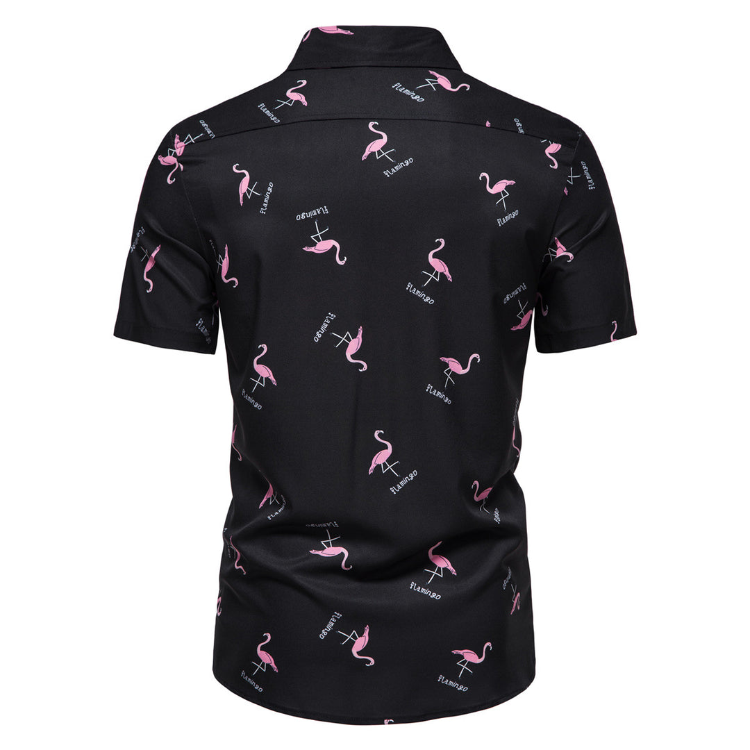 Herren Kurzarmhemd mit modernem Flamingo-Muster R&B