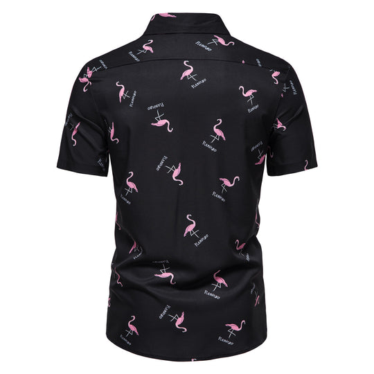 Herren Kurzarmhemd mit modernem Flamingo-Muster R&B