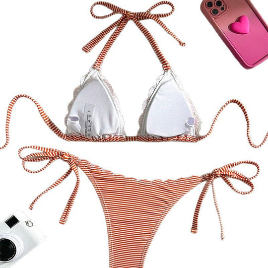Damen Triangel-Bikini mit verspieltem Rüschendesign und Bindebändern R&B