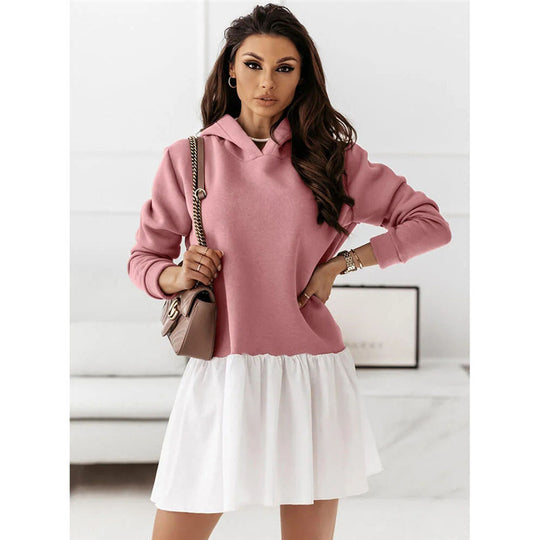 Damen Hoodie-Kleid mit modischem Rüschensaum R&B