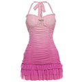 Damen Sexy Minikleid mit gerafftem Design und Dekolleté R&B