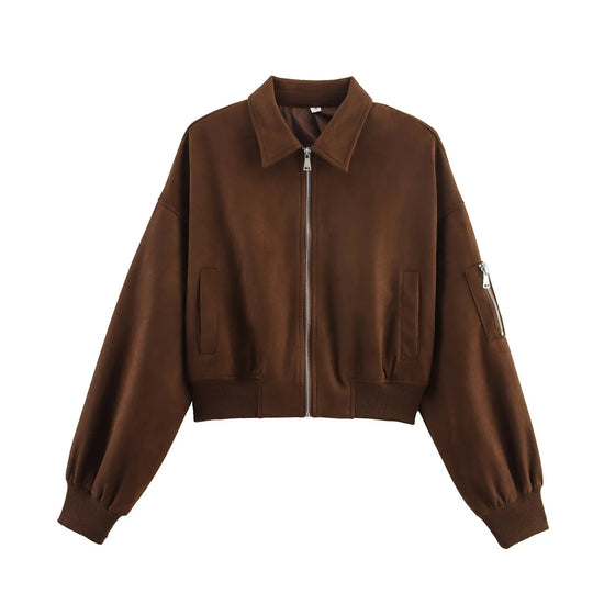 Damen cropped Kunstlederjacke mit praktischen Taschen R&B