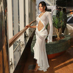 Damen Transparente Maxikleid mit eleganten Rüschendetails und figurbetontem Design R&B