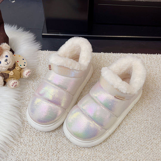 Damen gefütterte Slipper mit glänzender Oberflächenstruktur und weichem Innensohle R&B