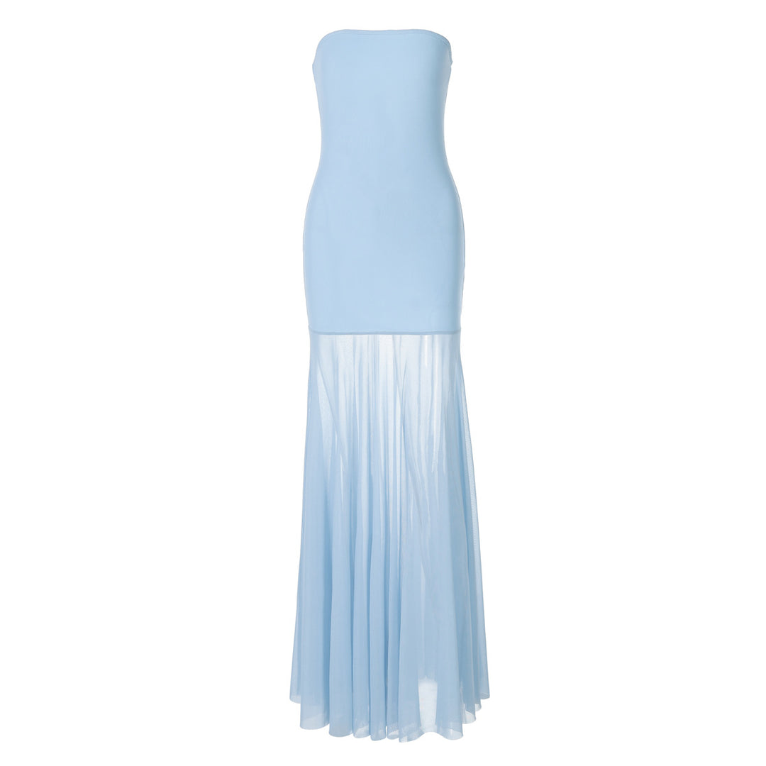 Damen Strapless Maxikleid mit fließendem Rock R&B