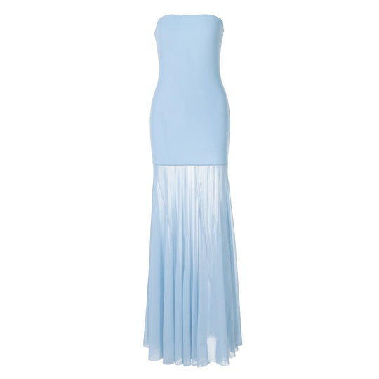 Damen Strapless Maxikleid mit fließendem Rock R&B