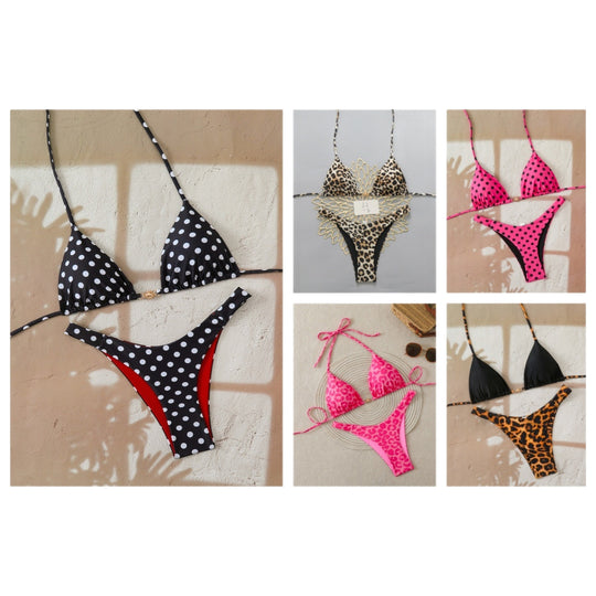 Damen Designer-Bikini mit Leopardenmuster und raffinierten Details R&B