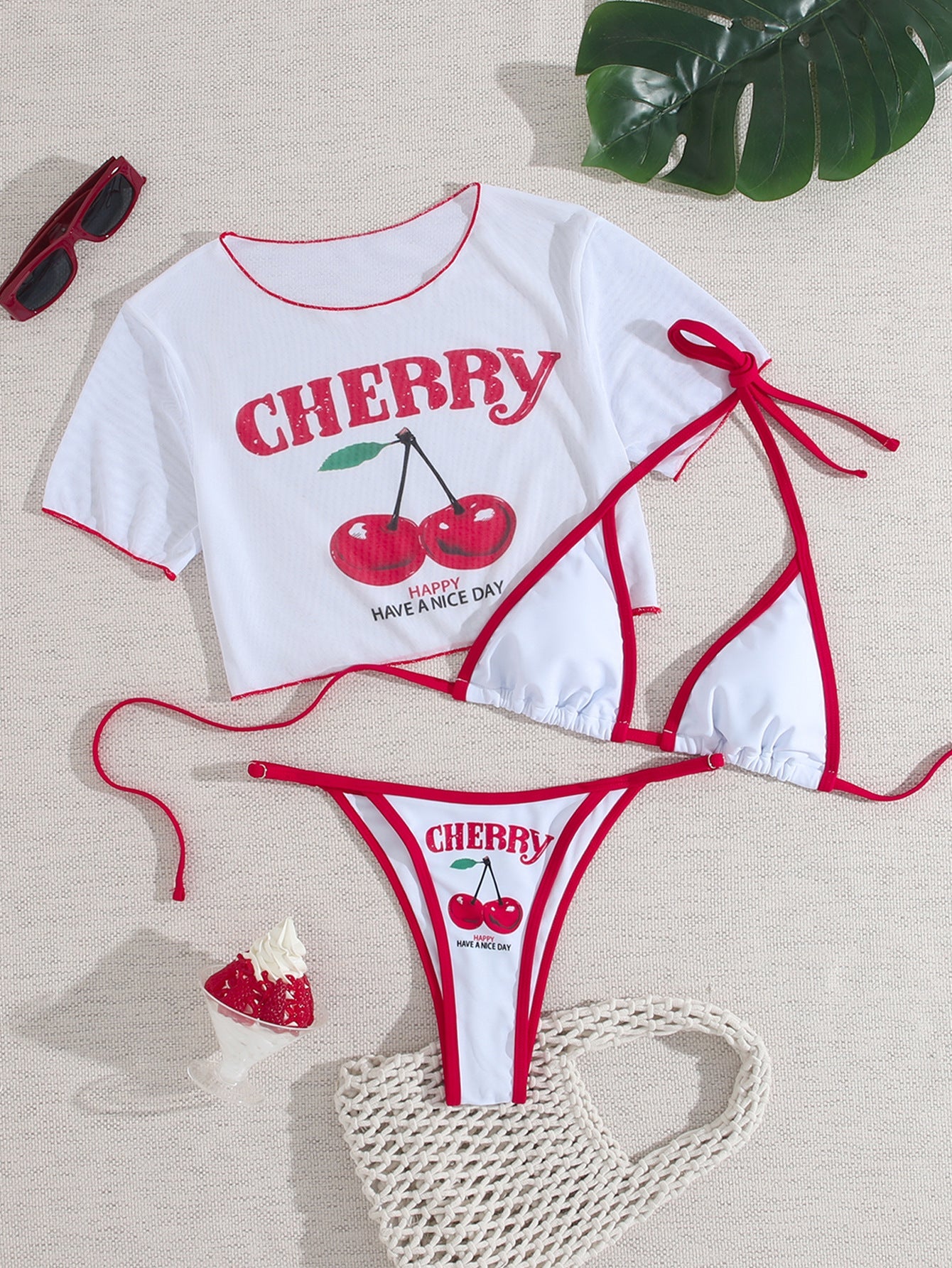 Damen Bikiniset mit kreativem Kirschen-Design R&B