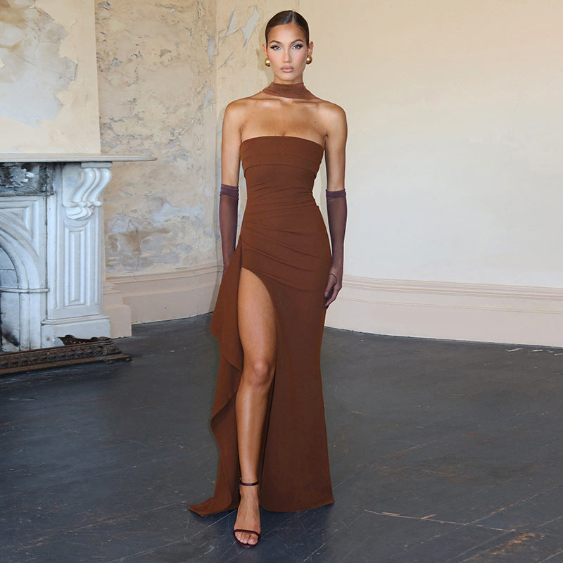 Damen Elegantes Wickelkleid mit hochgeschlossenem Design und kreativer Drapierung R&B