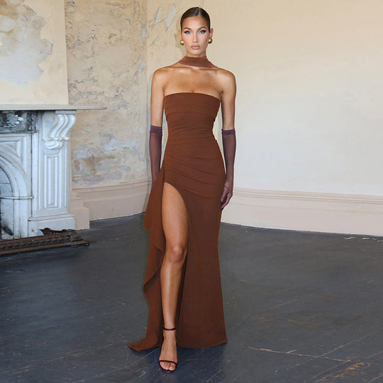 Damen Elegantes Wickelkleid mit hochgeschlossenem Design und kreativer Drapierung R&B