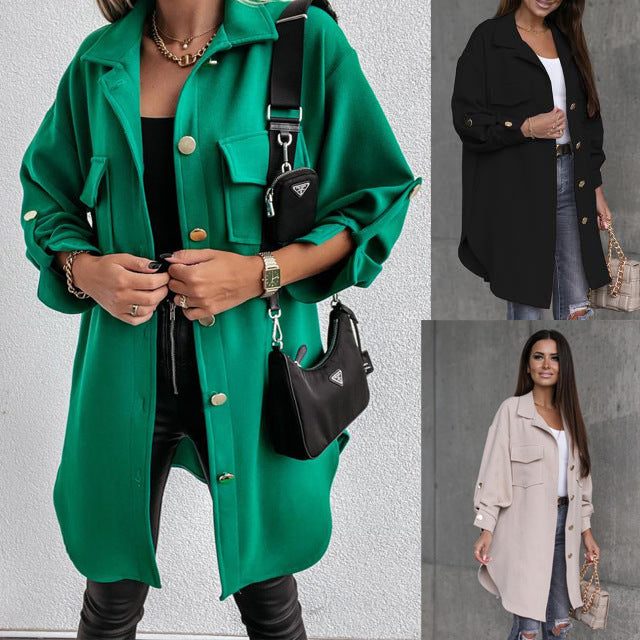 Damen Oversized Hemdjacke mit praktischen Taschen und Knopfdetails R&B