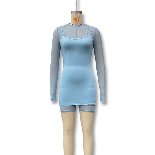 Damen Bodycon Kleid mit transparenten Ärmeln und figurbetontem Schnitt R&B