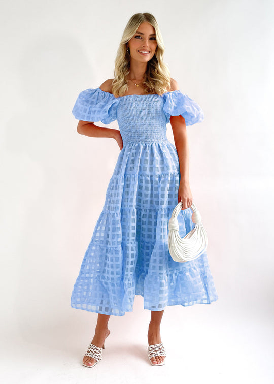 Damen Sommerliches Maxikleid mit voluminösen Puffärmeln und elastischem Taillenbereich R&B