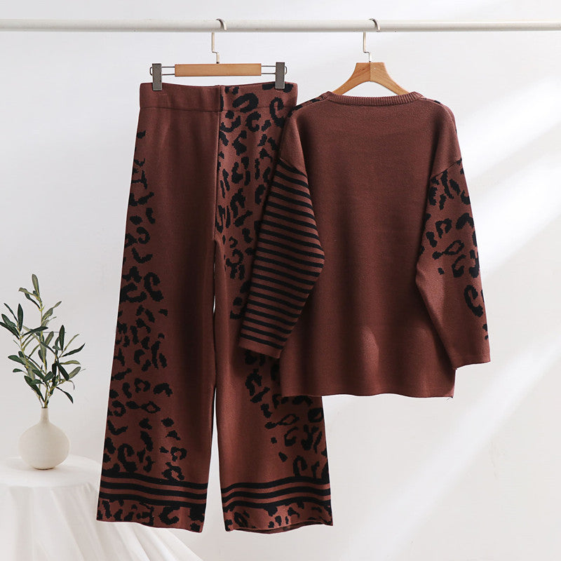 Damen modisches Lounge-Set mit Tiermuster und breiten Streifen R&B
