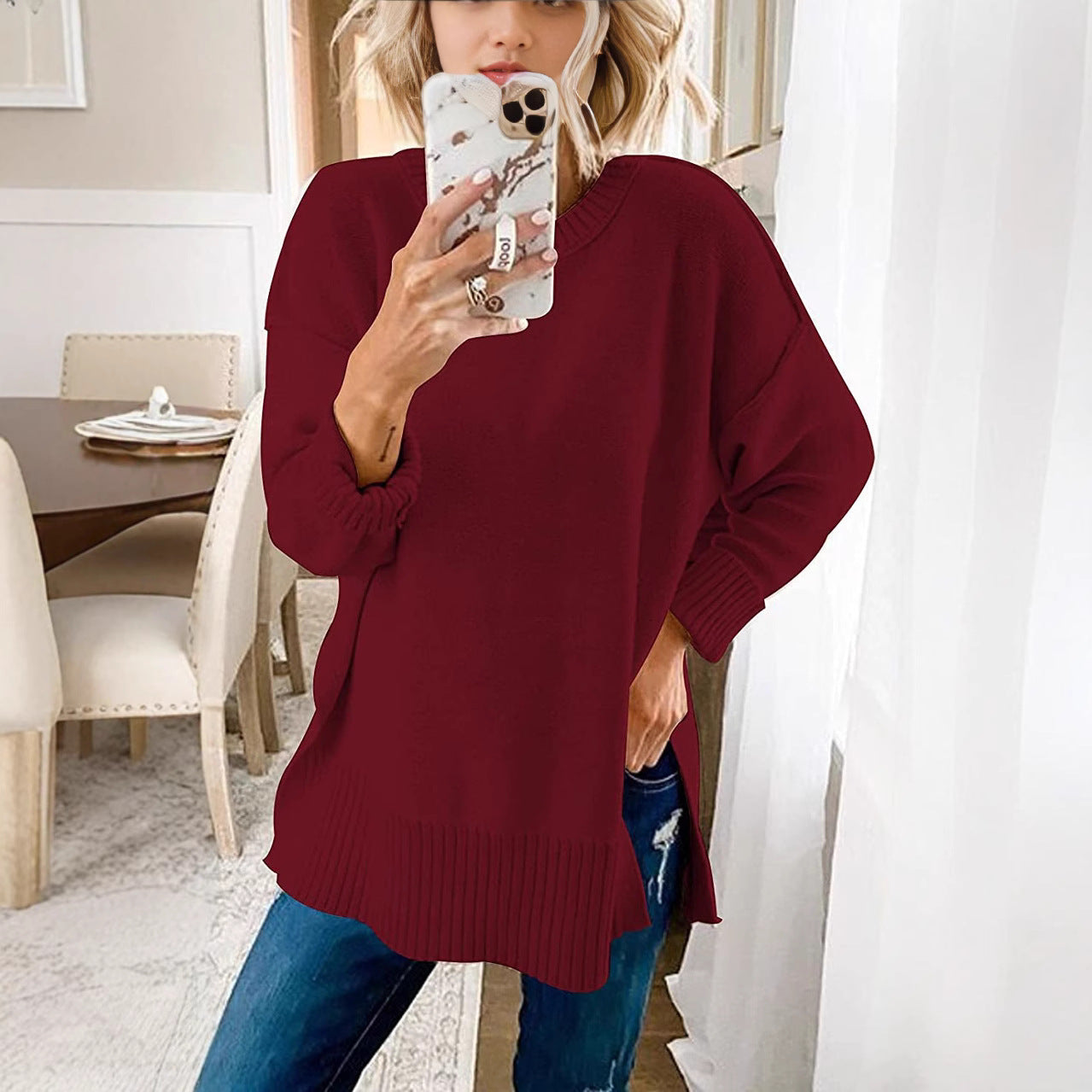 Damen Übergroßer Strickpullover R&B