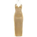 Damen Figurbetontes Maxikleid mit Spaghettiträgern und schimmernder Oberfläche R&B