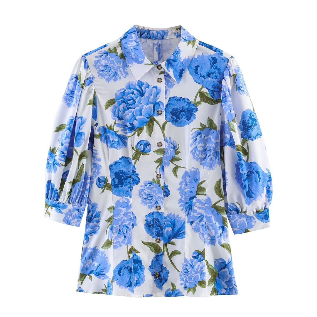Damenbluse mit floralen Muster und eleganten Puffärmeln R&B