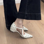 Damen elegante Ballerinas mit modischem Riemchen und dekorativem Punktenmuster R&B