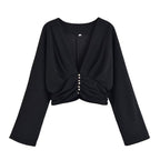 Damen legeres Blusenshirt mit Raffung und tiefem V-Ausschnitt R&B
