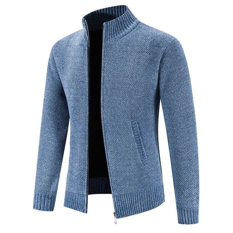 Herren modische Strickjacke mit hochgeschlossenem Kragen und Reißverschluss R&B