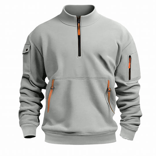 Herren nan Sweatshirt mit Stehkragen, halbem Reißverschluss, Kängurutasche und Ärmeltasche R&B