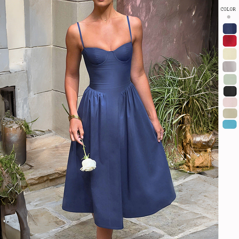 Damen Midikleid mit tailliertem Oberteil und fließendem Rock R&B