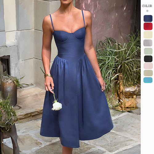 Damen Midikleid mit tailliertem Oberteil und fließendem Rock R&B