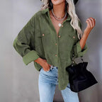 Damen lässige Kordjacke mit praktischen Taschen und Knopfdetails R&B