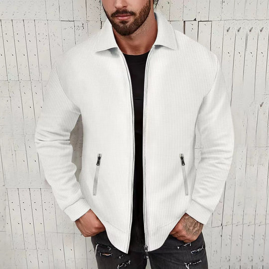 Herren nan strukturierte Hemdenjacke mit Hemdkragen Zweiwege-Reißverschluss und Reißverschlusstaschen R&B