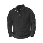 Herren nan lässiger Zopfstrickpullover mit verstärkter Knopfleiste und Wildleder-Ellenbogenpatches R&B