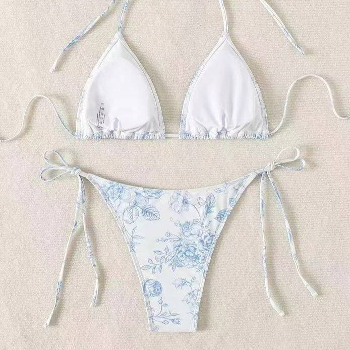 Damen Triangel-Bikini-Set mit zarten Blumenmotiven R&B