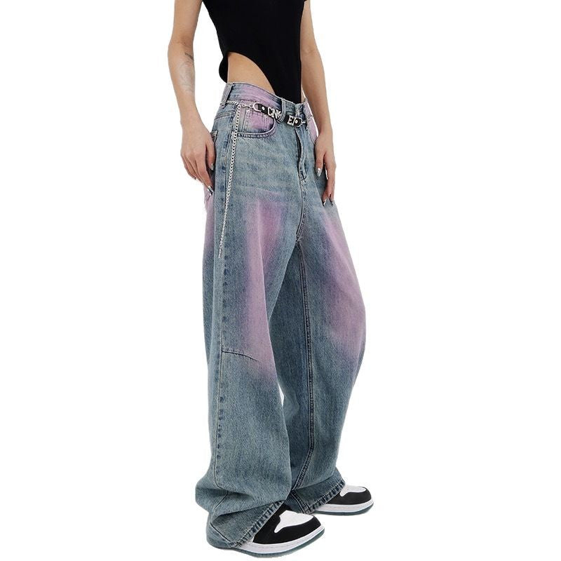 Damen lässige Baggy-Jeans mit farbverlaufendem Design und einem einzigartigen Schnitt R&B