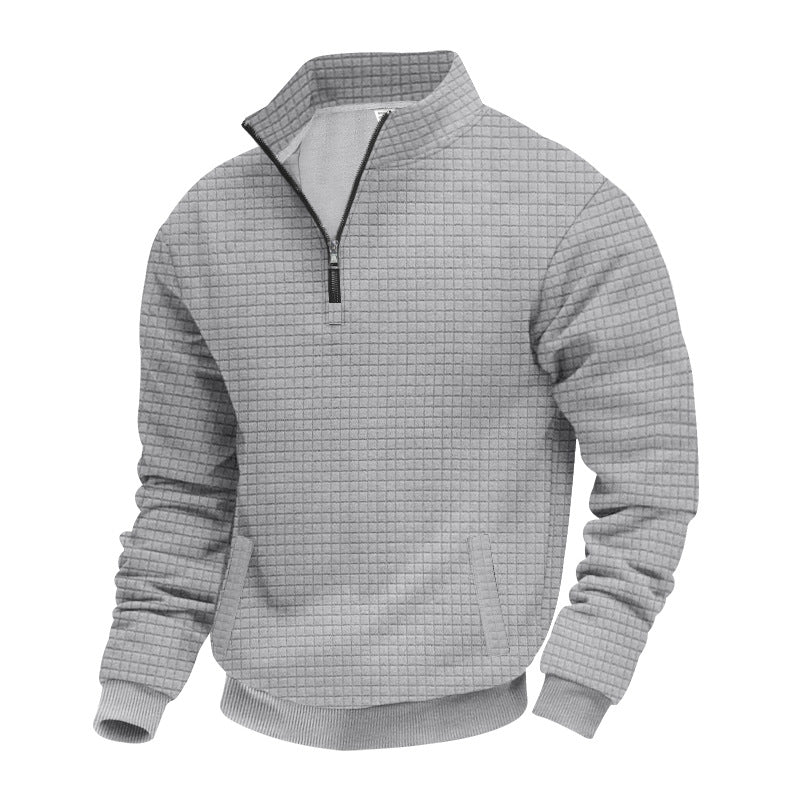 Herren nan Waffelstruktur-Halbzip-Pullover mit Stehkragen und dezenten Eingrifftaschen R&B