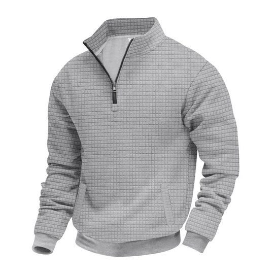 Herren nan Waffelstruktur-Halbzip-Pullover mit Stehkragen und dezenten Eingrifftaschen R&B