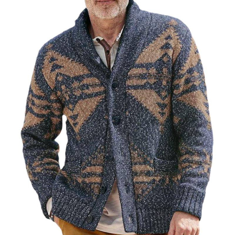 Herren Strickjacke mit kunstvollem Muster und praktischen Taschen R&B