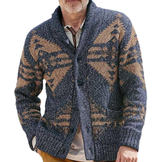 Herren Strickjacke mit kunstvollem Muster und praktischen Taschen R&B