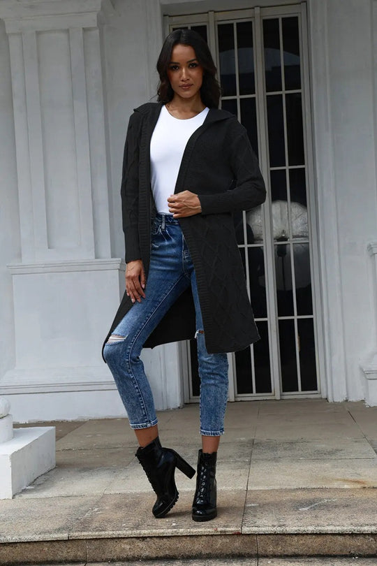 Damen Grobstrick-Kimono-Cardigan mit elegantem Zopfmuster und offenen Ärmeln R&B