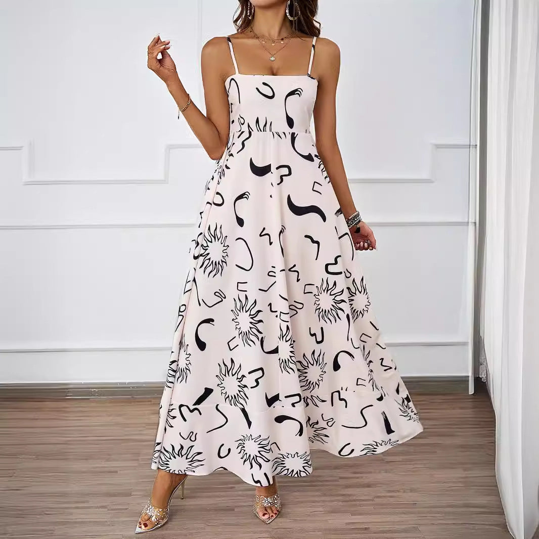 Damen Maxikleid mit modernem grafischem Design und elegantem A-Linien-Schnitt R&B