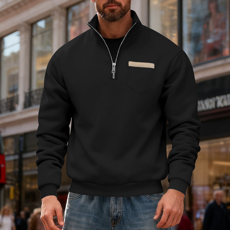 Herren nan Sweatshirt mit halbem Reißverschluss Stehkragen und Brusttasche R&B
