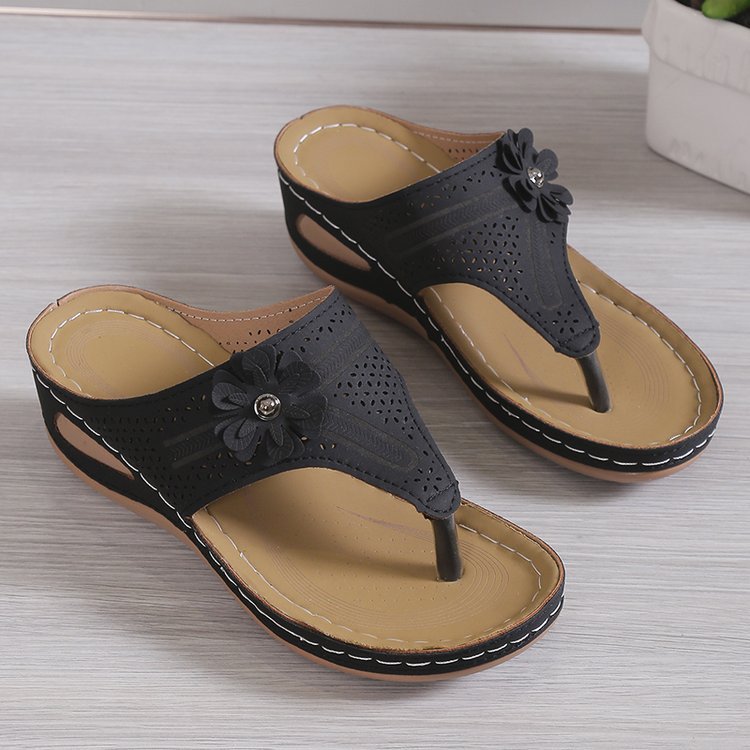 Damen Komfortable Zehentrenner-Sandalen mit floralem Akzent und ergonomischem Fußbett R&B