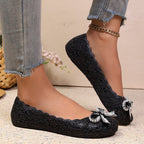 Damen Elegante Ballerinas mit floralem Lochmuster und Glitzer Schleife R&B