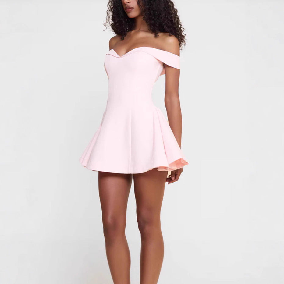Damen Off-Shoulder Minikleid mit schwingendem Rock R&B