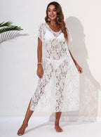 Damen eleganter Häkelstrandüberwurf mit floralen Mustern R&B