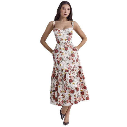 Damen Maxikleid mit floralem Print und voluminösem Rock R&B