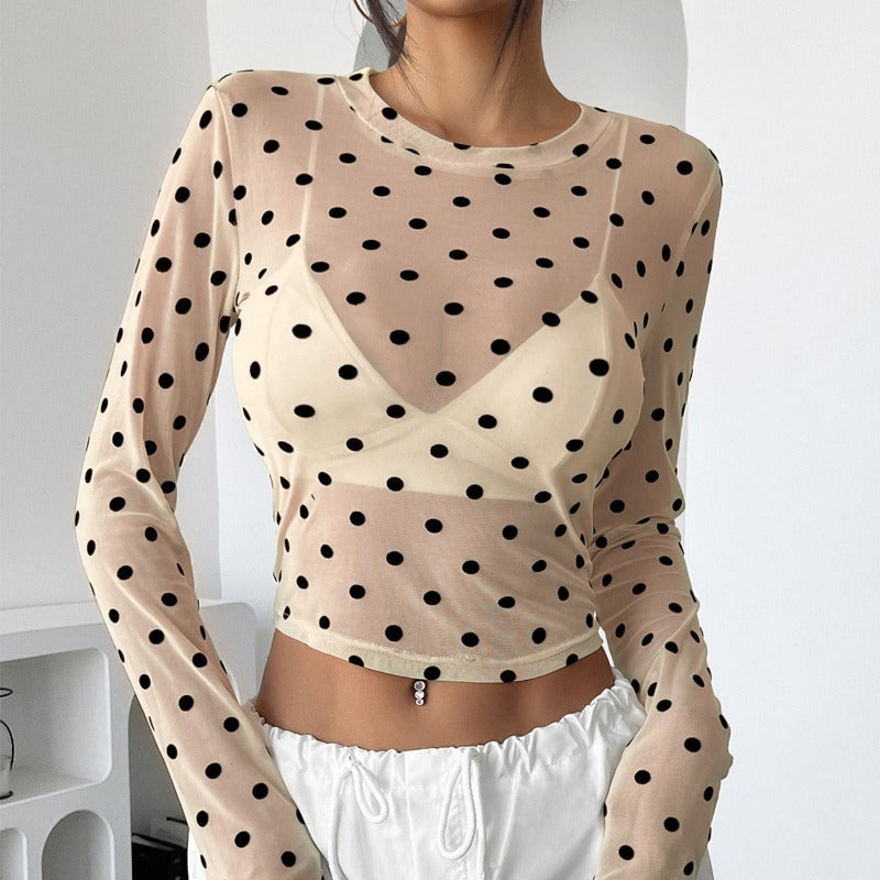 Damen Transparente Langarmbluse mit Punkten R&B