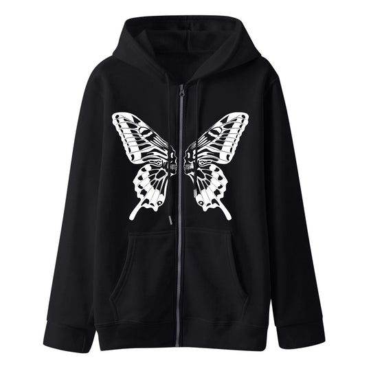 Damen Kapuzensweatjacke mit einzigartigem Schmetterlingsdruck R&B