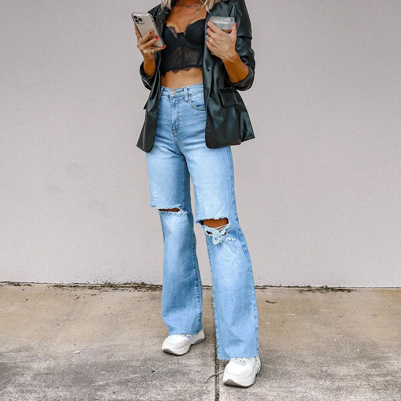 Damen Weit geschnittene Jeans mit auffälligen Destroyed-Details R&B