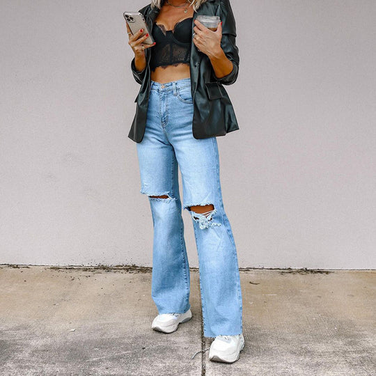 Damen Weit geschnittene Jeans mit auffälligen Destroyed-Details R&B